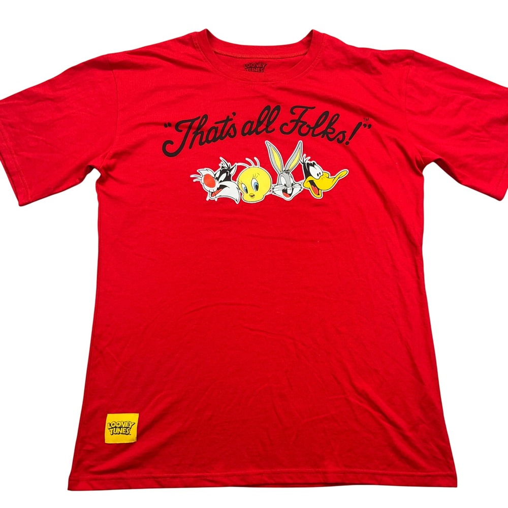 Looney Tunes That's All Folks Graphic Print Crew Neck T-Shirt M